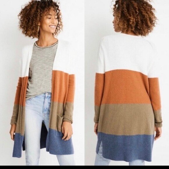 Madewell open cardigan women Knit  striped sweater M wool festival soft cozy y2k - Picture 1 of 7